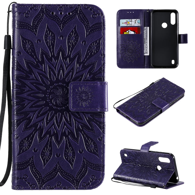 Pressed Printing Sunflower Pattern Horizontal Flip PU Leather Case Holder & Card Slots & Wallet & Lanyard, For Huawei Enjoy Z, For Huawei Honor X10, For Motorola Moto E6s (2020)