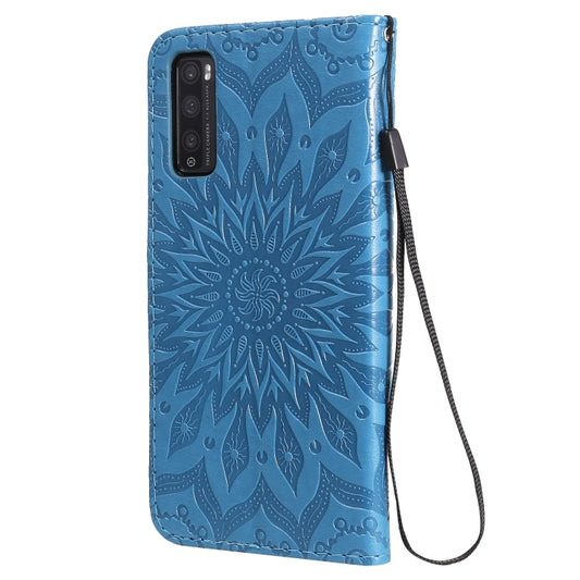 Front view sunflower printed wallet case showing card slot compartments and lanyard attachment