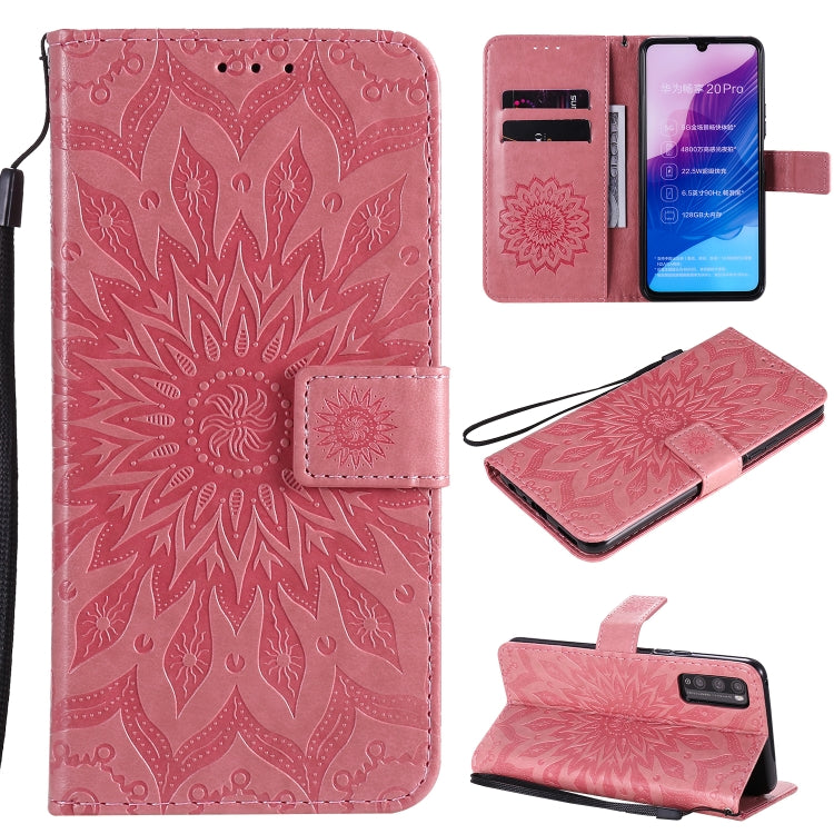 Pressed Printing Sunflower Pattern Horizontal Flip PU Leather Case Holder & Card Slots & Wallet & Lanyard, For Huawei Enjoy Z, For Huawei Honor X10, For Motorola Moto E6s (2020)