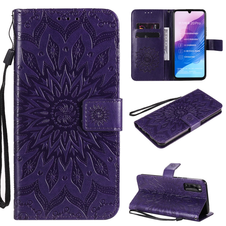 Pressed Printing Sunflower Pattern Horizontal Flip PU Leather Case Holder & Card Slots & Wallet & Lanyard, For Huawei Enjoy Z, For Huawei Honor X10, For Motorola Moto E6s (2020)
