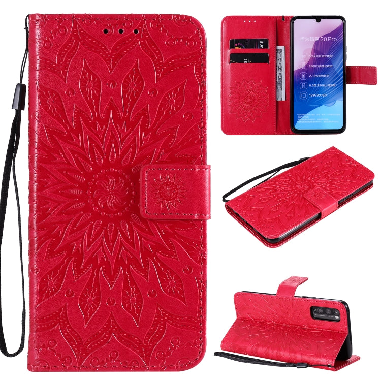 Pressed Printing Sunflower Pattern Horizontal Flip PU Leather Case Holder & Card Slots & Wallet & Lanyard, For Huawei Enjoy Z, For Huawei Honor X10, For Motorola Moto E6s (2020)