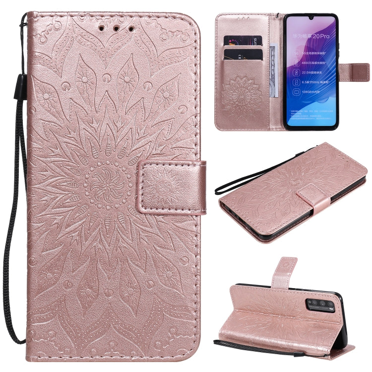 Pressed Printing Sunflower Pattern Horizontal Flip PU Leather Case Holder & Card Slots & Wallet & Lanyard, For Huawei Enjoy Z, For Huawei Honor X10, For Motorola Moto E6s (2020)