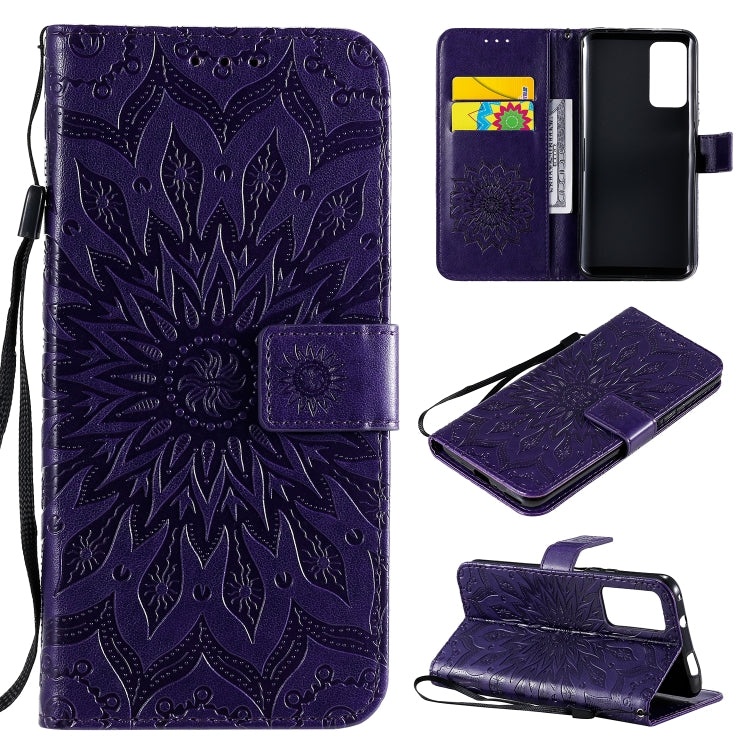Pressed Printing Sunflower Pattern Horizontal Flip PU Leather Case Holder & Card Slots & Wallet & Lanyard, For Huawei Enjoy Z, For Huawei Honor X10, For Motorola Moto E6s (2020)