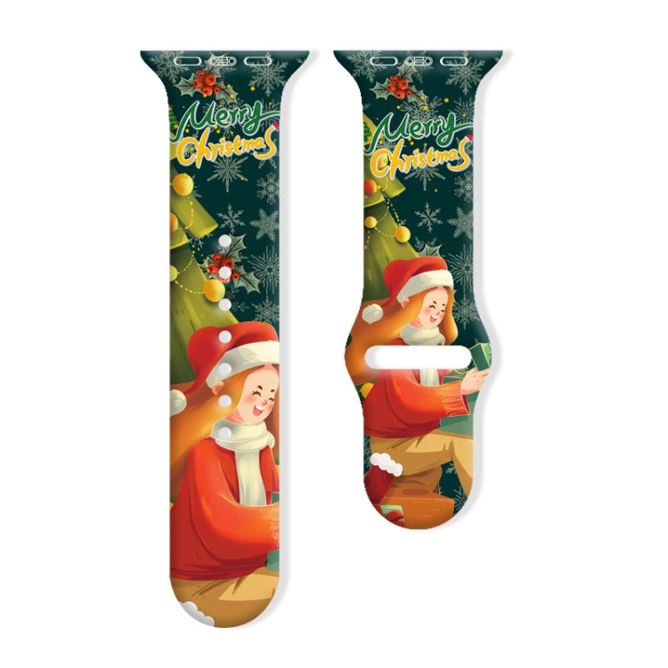 Christmas Pattern Reverse Buckle Silicone Watch Band, For Apple Watch 42mm / 41mm / 40mm / 38mm