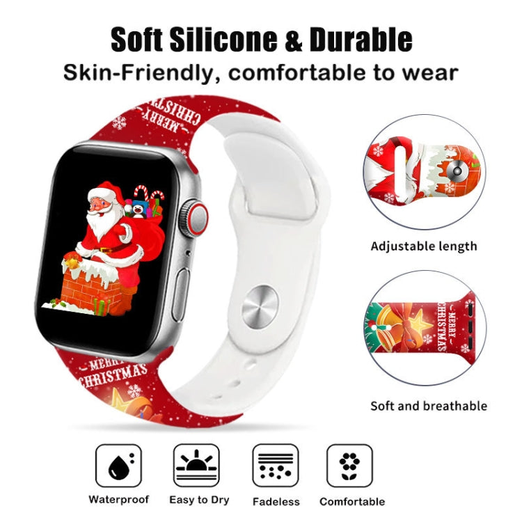 Christmas Pattern Reverse Buckle Silicone Watch Band, For Apple Watch 46mm / 49mm / 45mm / 44mm