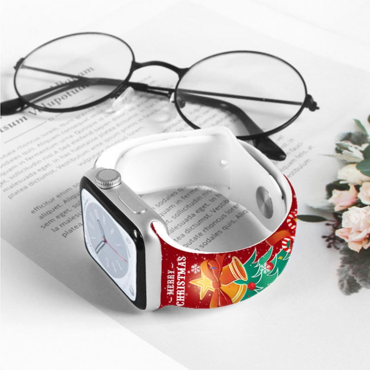 Christmas Pattern Reverse Buckle Silicone Watch Band, For Apple Watch 46mm / 49mm / 45mm / 44mm