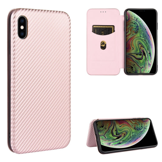 Carbon fiber magnetic flip case for iPhone X XS with card slot and leather design