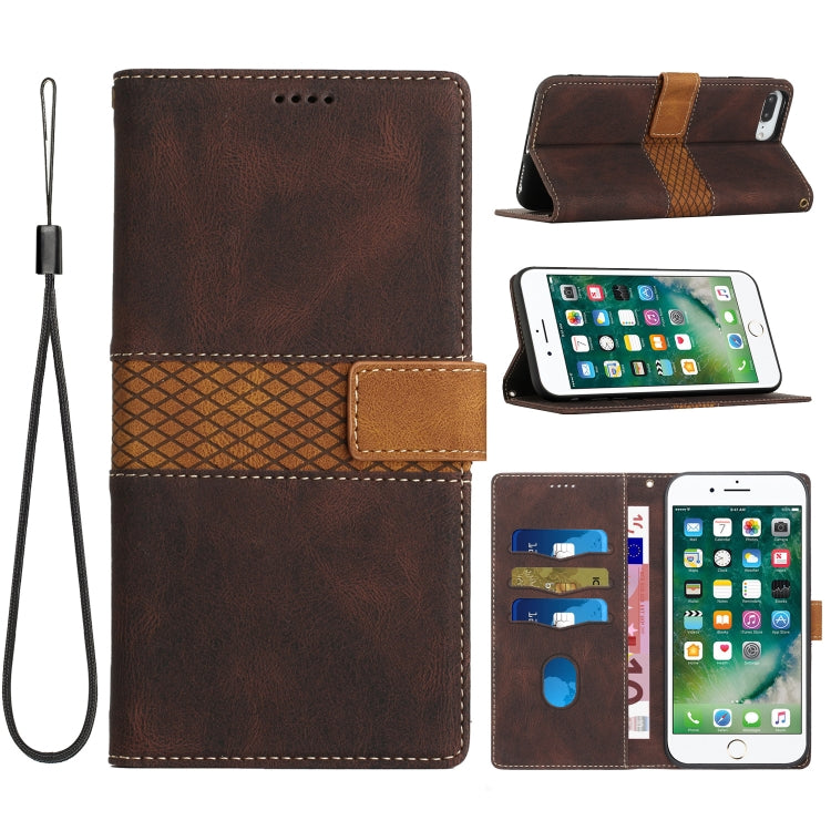 Grid Stitching Leather Phone Case with Lanyard, For iPhone XS Max, For iPhone 8 Plus / 7 Plus