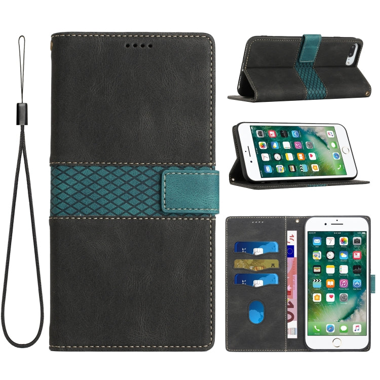 Grid Stitching Leather Phone Case with Lanyard, For iPhone XS Max, For iPhone 8 Plus / 7 Plus