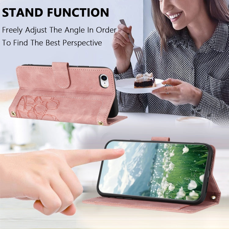Tulips Embossed Leather Phone Case with Lanyard, iPhone 16e, For iPhone 16 Pro Max, For iPhone 16 Pro, For iPhone 16 Plus