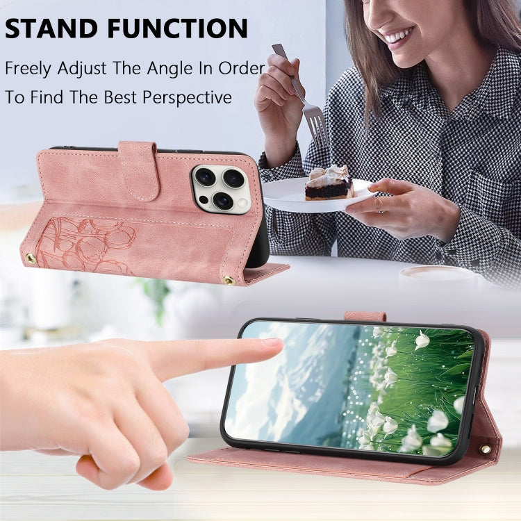 Tulips Embossed Leather Phone Case with Lanyard, For iPhone 14 Pro Max, For iPhone SE 2022 / 2020, For iPhone 13 Pro Max, For iPhone 13 Pro