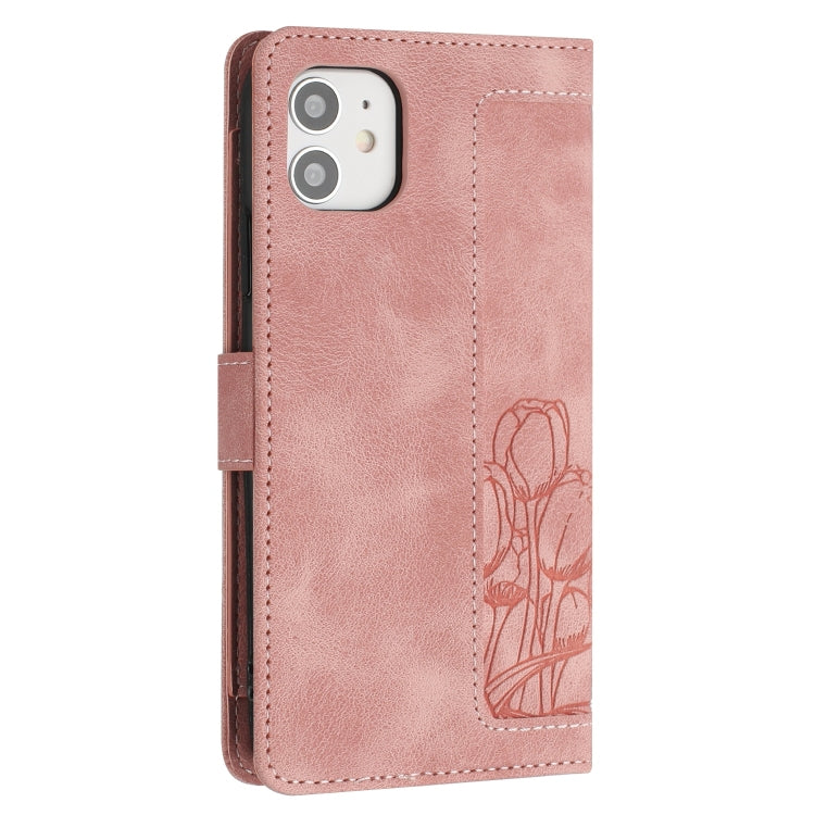 Tulips Embossed Leather Phone Case with Lanyard, For iPhone 12 mini, For iPhone 11 Pro Max, For iPhone 11, For iPhone 11 Pro