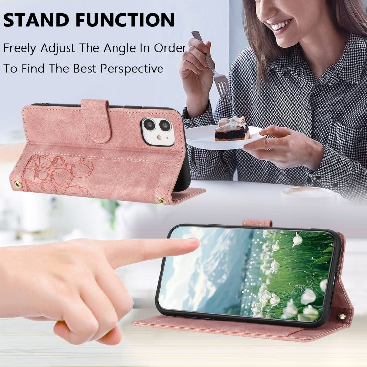Tulips Embossed Leather Phone Case with Lanyard, For iPhone 12 mini, For iPhone 11 Pro Max, For iPhone 11, For iPhone 11 Pro