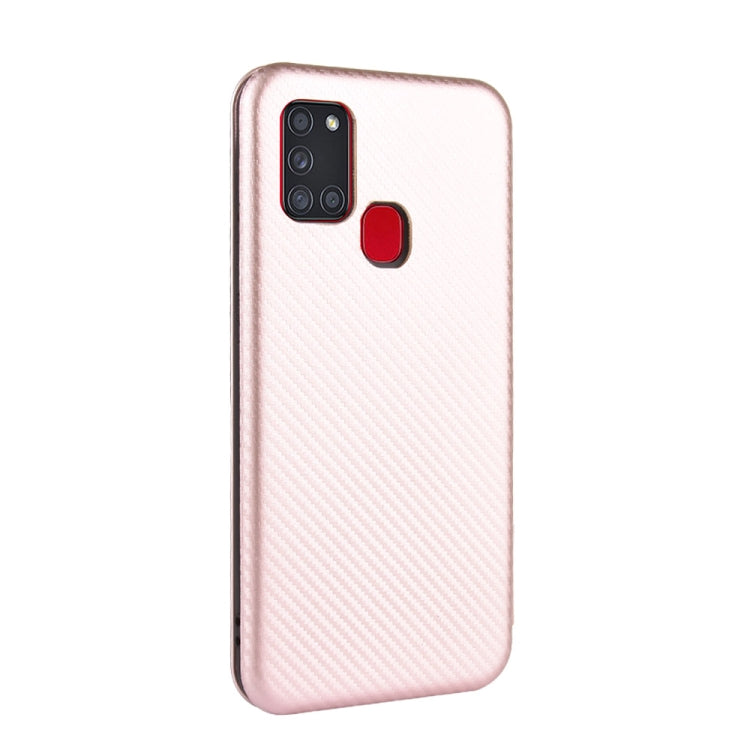 Carbon Fiber Texture Magnetic Horizontal Flip TPU + PC + PU Leather Case with Card Slot, For Samsung Galaxy A21s
