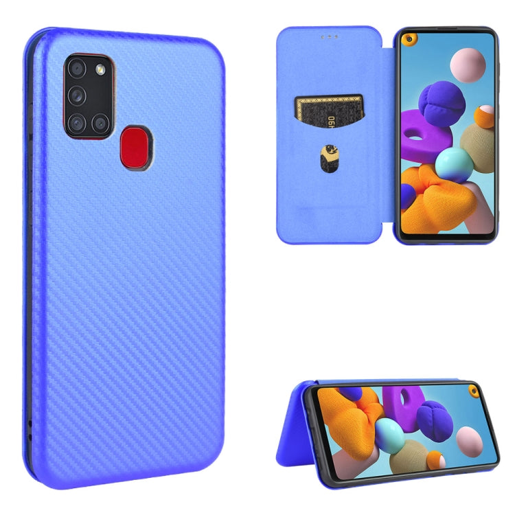 Carbon Fiber Texture Magnetic Horizontal Flip TPU + PC + PU Leather Case with Card Slot, For Samsung Galaxy A21s