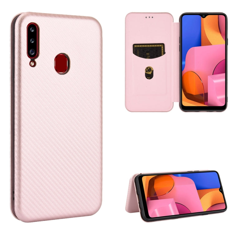 Carbon Fiber Texture Magnetic Horizontal Flip TPU + PC + PU Leather Case with Rope & Card Slot, For Samsung Galaxy A01, For Samsung Galaxy A7(2018) / A750, For Samsung Galaxy A20s, For Samsung Galaxy A21(Eurasian Version)