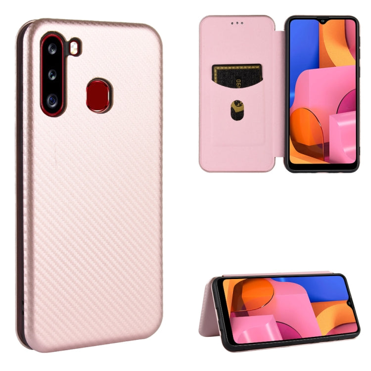 Carbon Fiber Texture Magnetic Horizontal Flip TPU + PC + PU Leather Case with Rope & Card Slot, For Samsung Galaxy A01, For Samsung Galaxy A7(2018) / A750, For Samsung Galaxy A20s, For Samsung Galaxy A21(Eurasian Version)