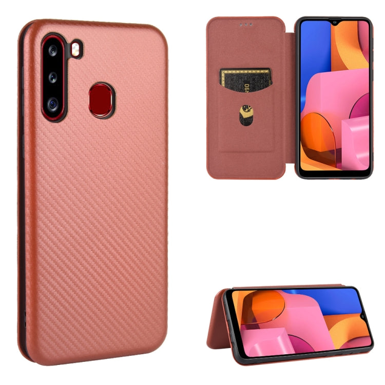 Carbon Fiber Texture Magnetic Horizontal Flip TPU + PC + PU Leather Case with Rope & Card Slot, For Samsung Galaxy A01, For Samsung Galaxy A7(2018) / A750, For Samsung Galaxy A20s, For Samsung Galaxy A21(Eurasian Version)