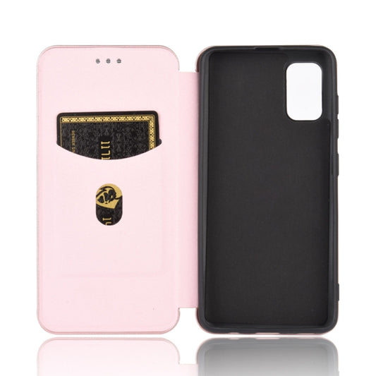 Galaxy A41 Eurasian version protective case with textured carbon fiber pattern and lanyard