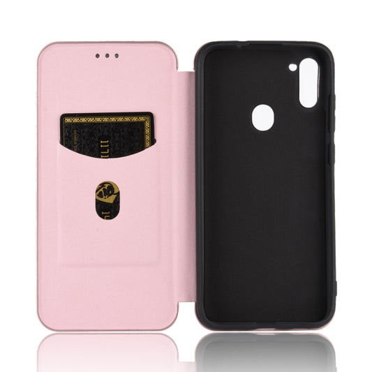 Samsung M11 M30s leather magnetic case detail showing carbon texture premium finish