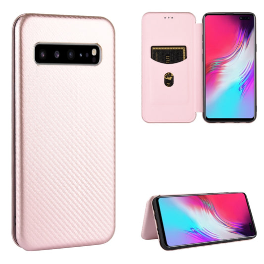 Carbon fiber magnetic flip case for Samsung Galaxy S10 5G with card slot and rope