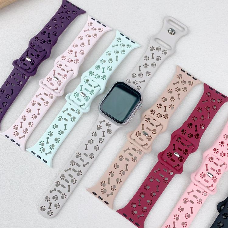Dog Paw Bones Butterfly Buckle Silicone Watch Band, For Apple Watch 46mm / 49mm / 45mm / 44mm, For Apple Watch 42mm / 41mm / 40mm / 38mm