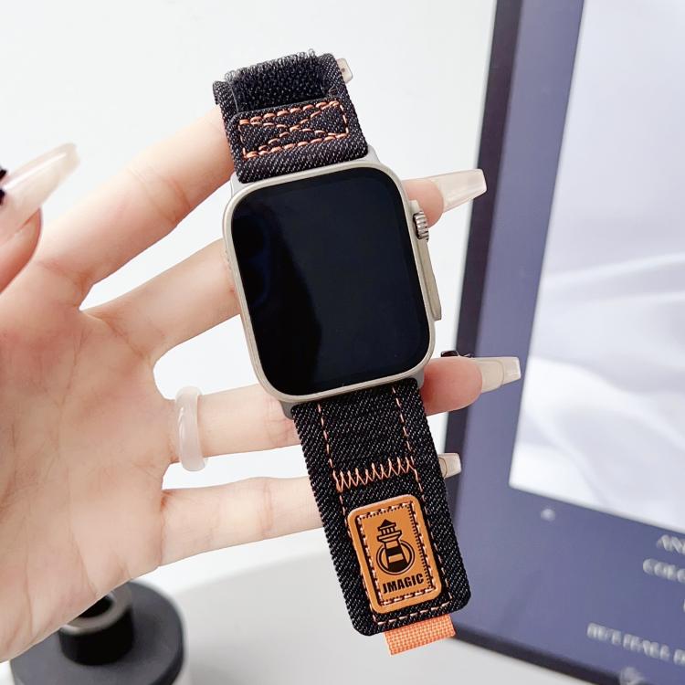 Denim Nylon Hook and Loop Fastener Canvas Watch Band, For Apple Watch 46mm / 49mm / 45mm / 44mm, For Apple Watch 42mm / 41mm / 40mm / 38mm