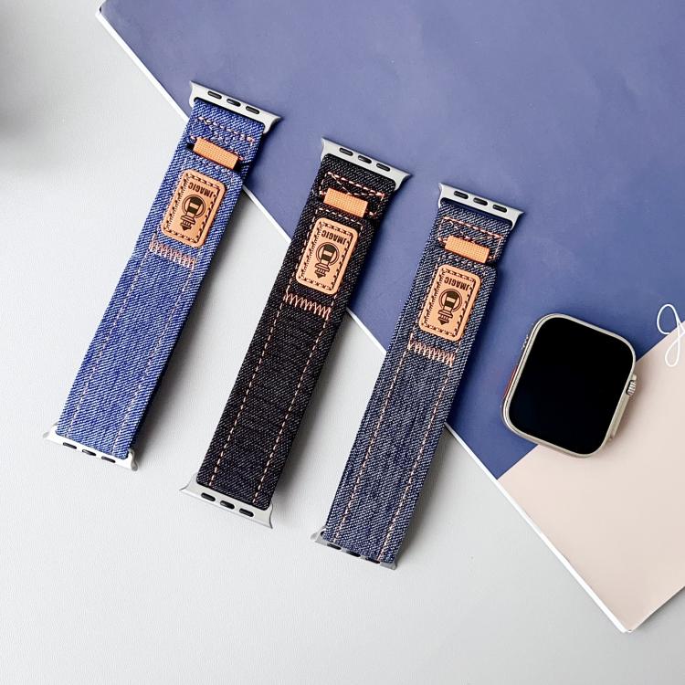 Denim Nylon Hook and Loop Fastener Canvas Watch Band, For Apple Watch 46mm / 49mm / 45mm / 44mm, For Apple Watch 42mm / 41mm / 40mm / 38mm