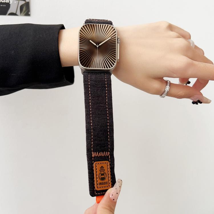 Denim Nylon Hook and Loop Fastener Canvas Watch Band, For Apple Watch 46mm / 49mm / 45mm / 44mm, For Apple Watch 42mm / 41mm / 40mm / 38mm
