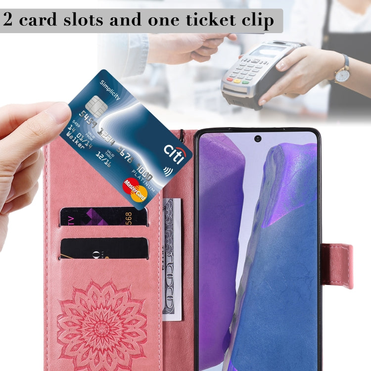 Embossed Sunflower Pattern Horizontal Flip PU Leather Case with Holder & Card Slots & Wallet & Lanyard, For Galaxy Note20, For Galaxy Note20 Ultra