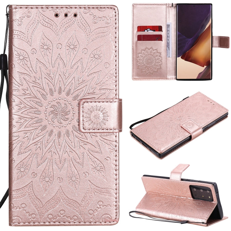 Embossed Sunflower Pattern Horizontal Flip PU Leather Case with Holder & Card Slots & Wallet & Lanyard, For Galaxy Note20, For Galaxy Note20 Ultra