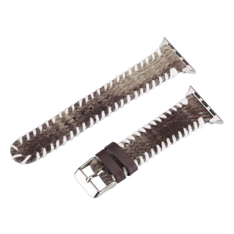 Retro Stitched Wool Genuine Leather Watch Band, For Apple Watch 46mm / 49mm / 45mm / 44mm, For Apple Watch 42mm / 41mm / 40mm / 38mm