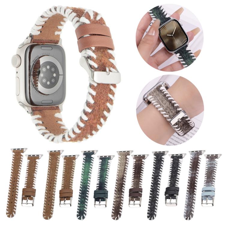 Retro Stitched Wool Genuine Leather Watch Band, For Apple Watch 46mm / 49mm / 45mm / 44mm, For Apple Watch 42mm / 41mm / 40mm / 38mm