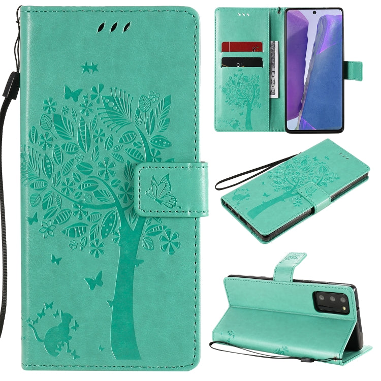 Tree & Cat Pattern Pressed Printing Horizontal Flip PU Leather Case with Holder & Card Slots & Wallet & Lanyard, For Galaxy Note20, For =Galaxy Note20, For Galaxy Note20 Ultra