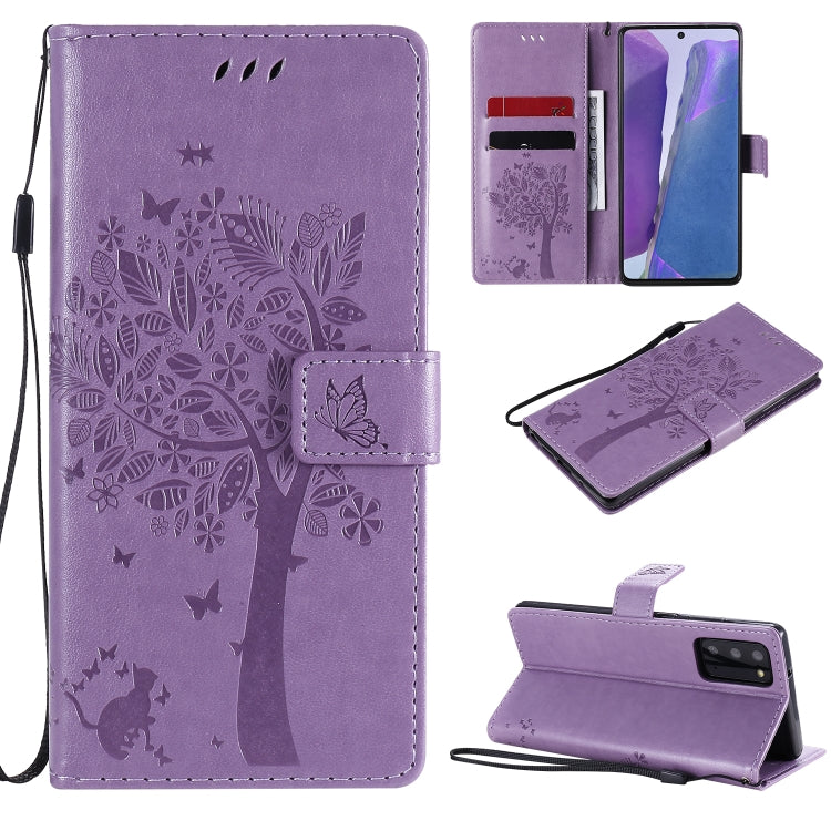 Tree & Cat Pattern Pressed Printing Horizontal Flip PU Leather Case with Holder & Card Slots & Wallet & Lanyard, For Galaxy Note20, For =Galaxy Note20, For Galaxy Note20 Ultra
