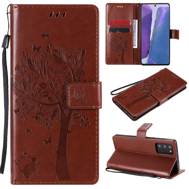 Tree & Cat Pattern Pressed Printing Horizontal Flip PU Leather Case with Holder & Card Slots & Wallet & Lanyard, For Galaxy Note20, For =Galaxy Note20, For Galaxy Note20 Ultra