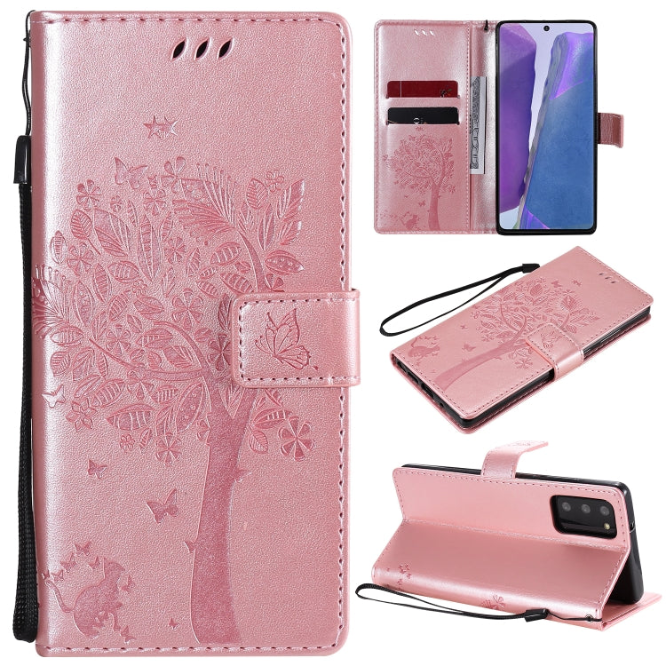 Tree & Cat Pattern Pressed Printing Horizontal Flip PU Leather Case with Holder & Card Slots & Wallet & Lanyard, For Galaxy Note20, For =Galaxy Note20, For Galaxy Note20 Ultra