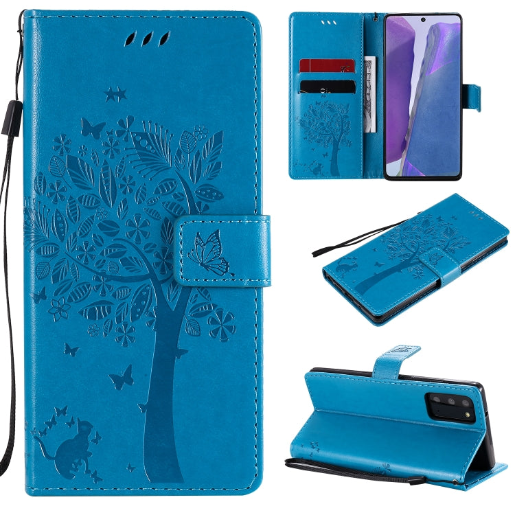 Tree & Cat Pattern Pressed Printing Horizontal Flip PU Leather Case with Holder & Card Slots & Wallet & Lanyard, For Galaxy Note20, For =Galaxy Note20, For Galaxy Note20 Ultra