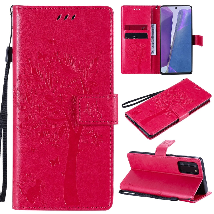 Tree & Cat Pattern Pressed Printing Horizontal Flip PU Leather Case with Holder & Card Slots & Wallet & Lanyard, For Galaxy Note20, For =Galaxy Note20, For Galaxy Note20 Ultra