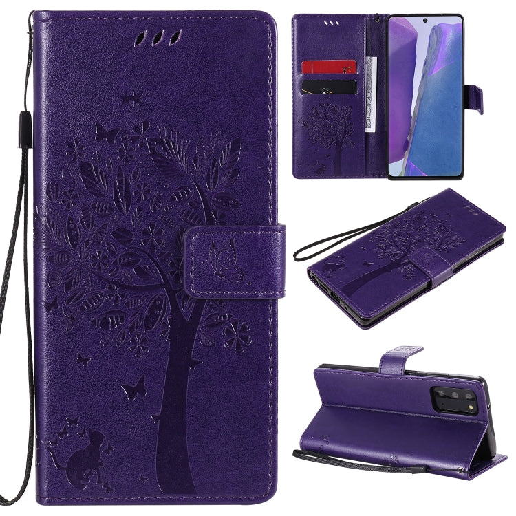 Tree & Cat Pattern Pressed Printing Horizontal Flip PU Leather Case with Holder & Card Slots & Wallet & Lanyard, For Galaxy Note20, For =Galaxy Note20, For Galaxy Note20 Ultra