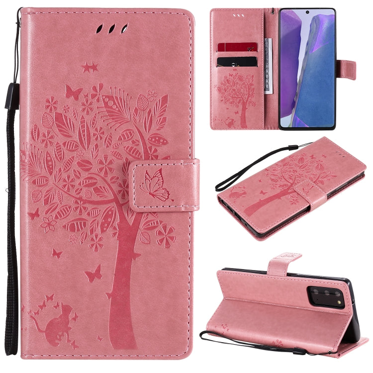 Tree & Cat Pattern Pressed Printing Horizontal Flip PU Leather Case with Holder & Card Slots & Wallet & Lanyard, For Galaxy Note20, For =Galaxy Note20, For Galaxy Note20 Ultra