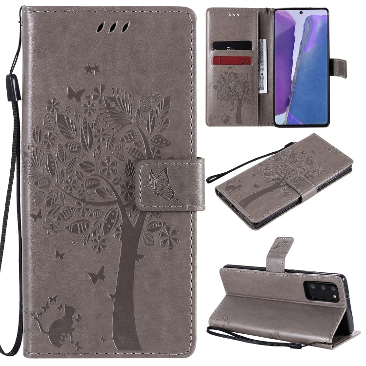 Tree & Cat Pattern Pressed Printing Horizontal Flip PU Leather Case with Holder & Card Slots & Wallet & Lanyard, For Galaxy Note20, For =Galaxy Note20, For Galaxy Note20 Ultra