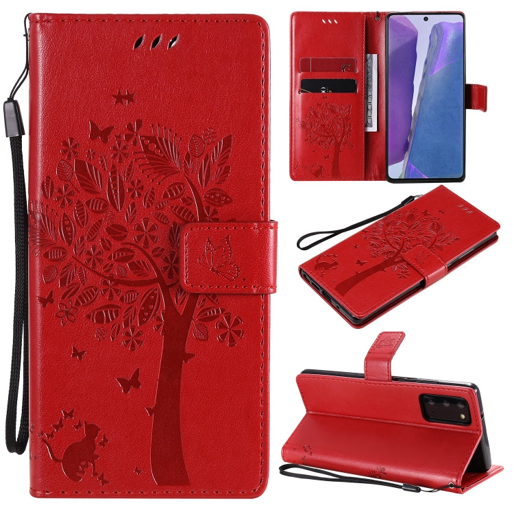 Tree & Cat Pattern Pressed Printing Horizontal Flip PU Leather Case with Holder & Card Slots & Wallet & Lanyard, For Galaxy Note20, For =Galaxy Note20, For Galaxy Note20 Ultra