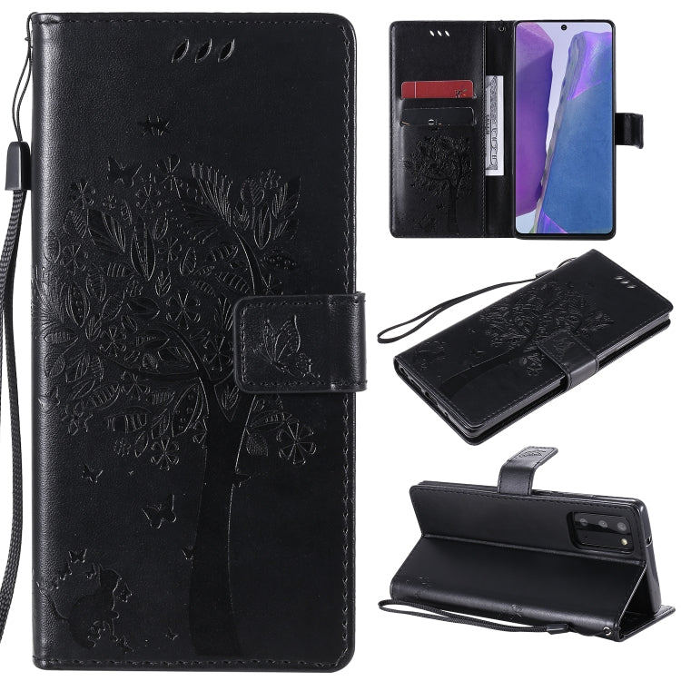 Tree & Cat Pattern Pressed Printing Horizontal Flip PU Leather Case with Holder & Card Slots & Wallet & Lanyard, For Galaxy Note20, For =Galaxy Note20, For Galaxy Note20 Ultra