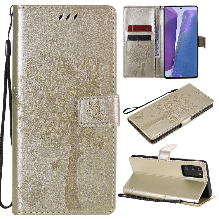 Tree & Cat Pattern Pressed Printing Horizontal Flip PU Leather Case with Holder & Card Slots & Wallet & Lanyard, For Galaxy Note20, For =Galaxy Note20, For Galaxy Note20 Ultra