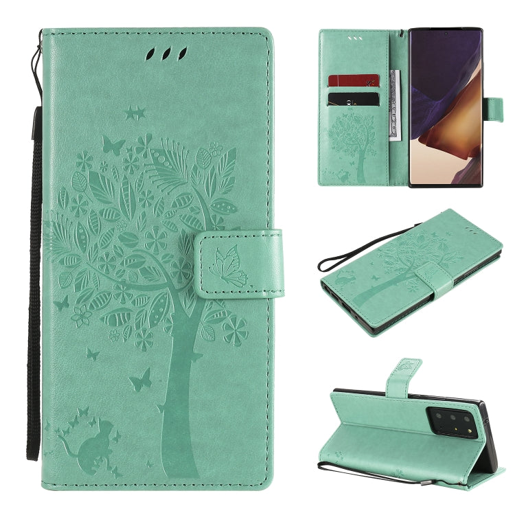 Tree & Cat Pattern Pressed Printing Horizontal Flip PU Leather Case with Holder & Card Slots & Wallet & Lanyard, For Galaxy Note20, For =Galaxy Note20, For Galaxy Note20 Ultra