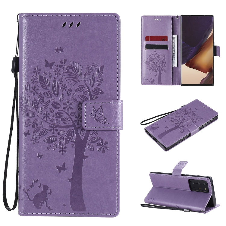 Tree & Cat Pattern Pressed Printing Horizontal Flip PU Leather Case with Holder & Card Slots & Wallet & Lanyard, For Galaxy Note20, For =Galaxy Note20, For Galaxy Note20 Ultra
