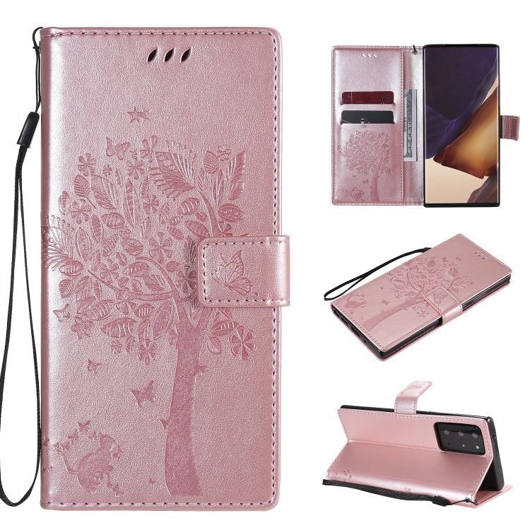 Tree & Cat Pattern Pressed Printing Horizontal Flip PU Leather Case with Holder & Card Slots & Wallet & Lanyard, For Galaxy Note20, For =Galaxy Note20, For Galaxy Note20 Ultra