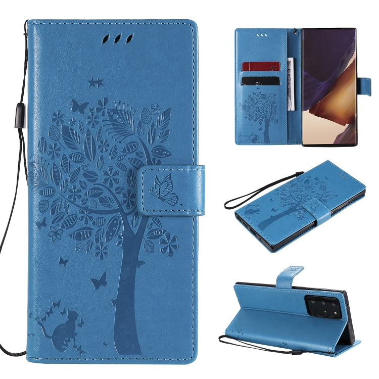 Tree & Cat Pattern Pressed Printing Horizontal Flip PU Leather Case with Holder & Card Slots & Wallet & Lanyard, For Galaxy Note20, For =Galaxy Note20, For Galaxy Note20 Ultra