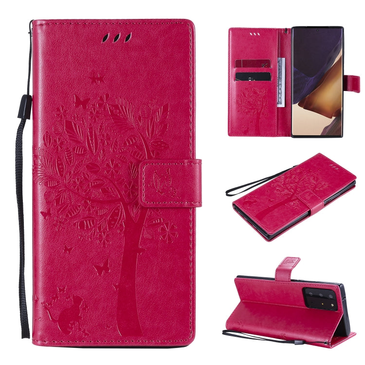 Tree & Cat Pattern Pressed Printing Horizontal Flip PU Leather Case with Holder & Card Slots & Wallet & Lanyard, For Galaxy Note20, For =Galaxy Note20, For Galaxy Note20 Ultra